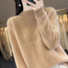 100%纯羊毛衫女半高领扭花加厚针织毛衣宽松针织长袖羊绒衫打底衫，女装针织衫/毛衣，萱芳婷羊绒