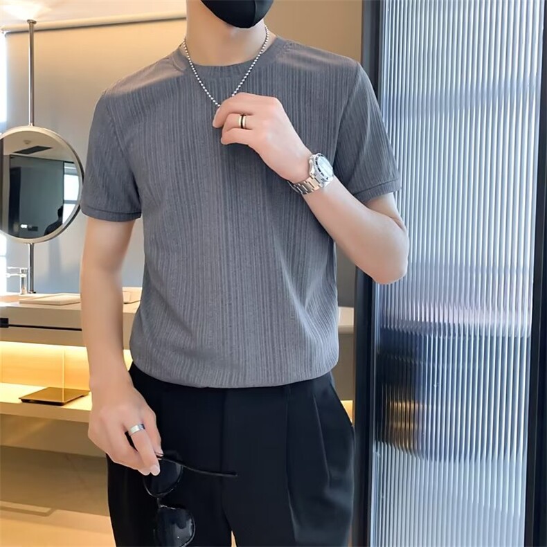 夏季男士t恤修身半袖潮流纯色圆领体恤帅气时尚休闲半截袖T542,男装T恤,星座1116A-2（原606A-1）