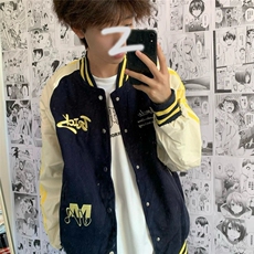 美式复古条纹刺绣棒球服男网红新款潮宽松撞色拼接外套飞行夹克，男装夹克，星座410-6（原星座1304-1）