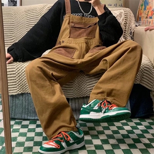 棕咖色美式工装背带裤男夏季潮牌古着vintage裤子日系复古连体衣图片