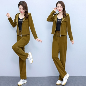 运动服时尚套装女2023春秋季新款气质休闲连帽外套直筒裤子两件套图片