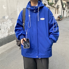 克莱因蓝外套男中性风宽松抽绳装饰连帽大码M-5XL夹克男JK7569P75，男装夹克，星座227-7