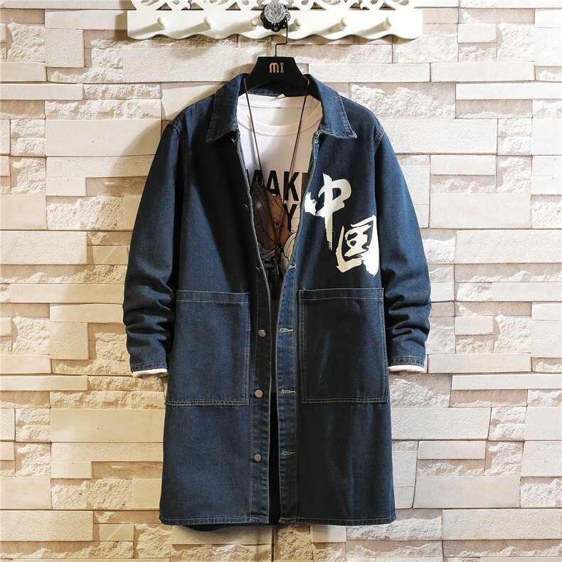 FY638-P78秋季牛仔风衣男士长款潮流大码修身帅气青年外套，男装风衣，星座103A