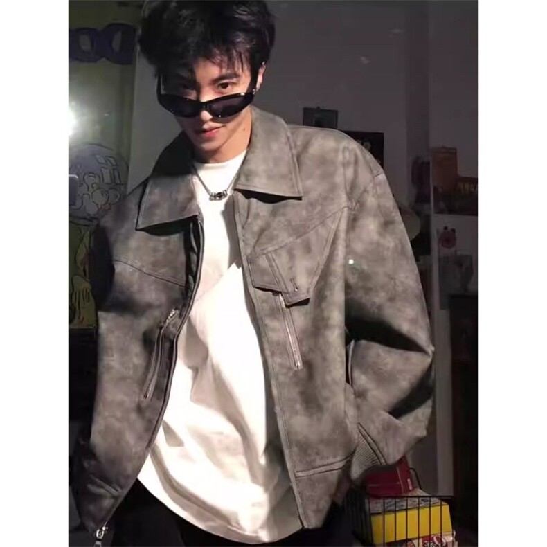美式复古短款皮衣外套高级感雾面痞帅夹克JK711特P68,男装夹克,星座908-1