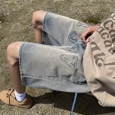 黄泥牛仔短裤男夏季宽松直筒百搭1997美式复古五分裤K733-P36，男装牛仔裤，星座1109-3