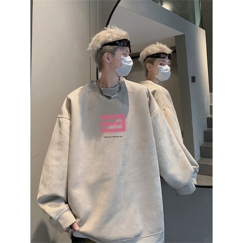 抖音得物高品质美式高街麂皮绒宽松圆领卫衣wyjp7532-特p35控69,男装卫衣,星座605(原A050)