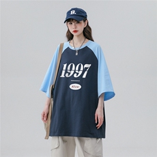 中性风23新款夏季时尚百搭宽松圆领100棉印花短袖T恤DT457P40控58，男装T恤，A247A
