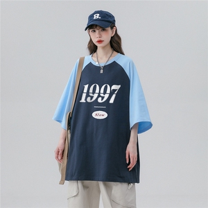 中性风23新款夏季时尚百搭宽松圆领100棉印花短袖T恤DT457P40控58图片
