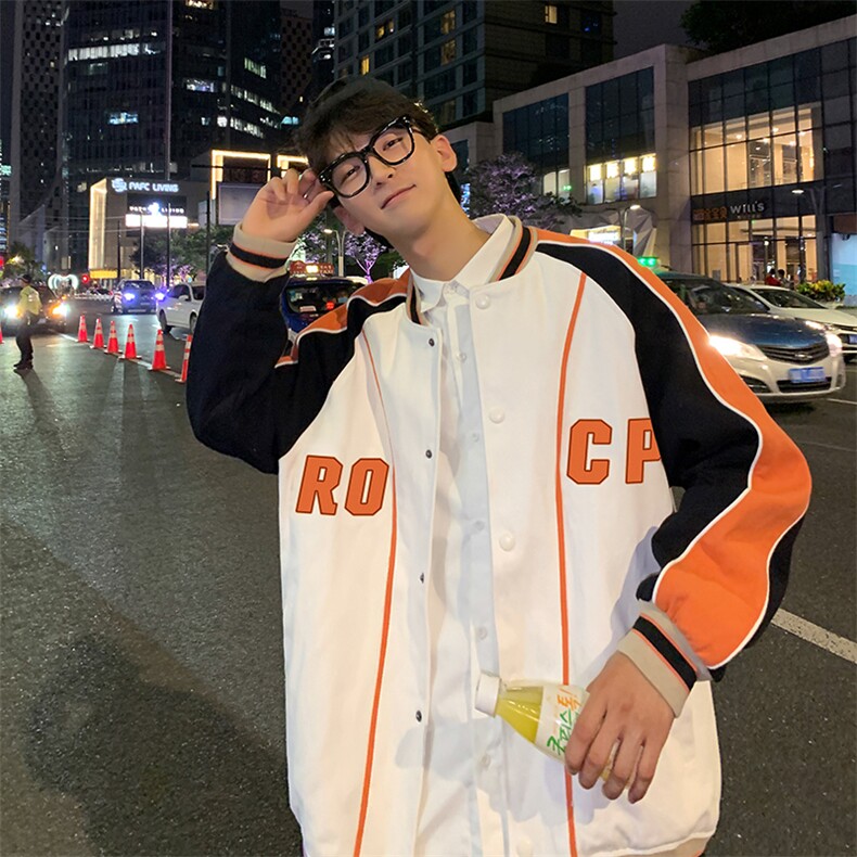 美式潮牌棒球服秋季拼色情侣工装夹克宽松潮流休闲上衣W1390-P62,男装夹克,星座512-4