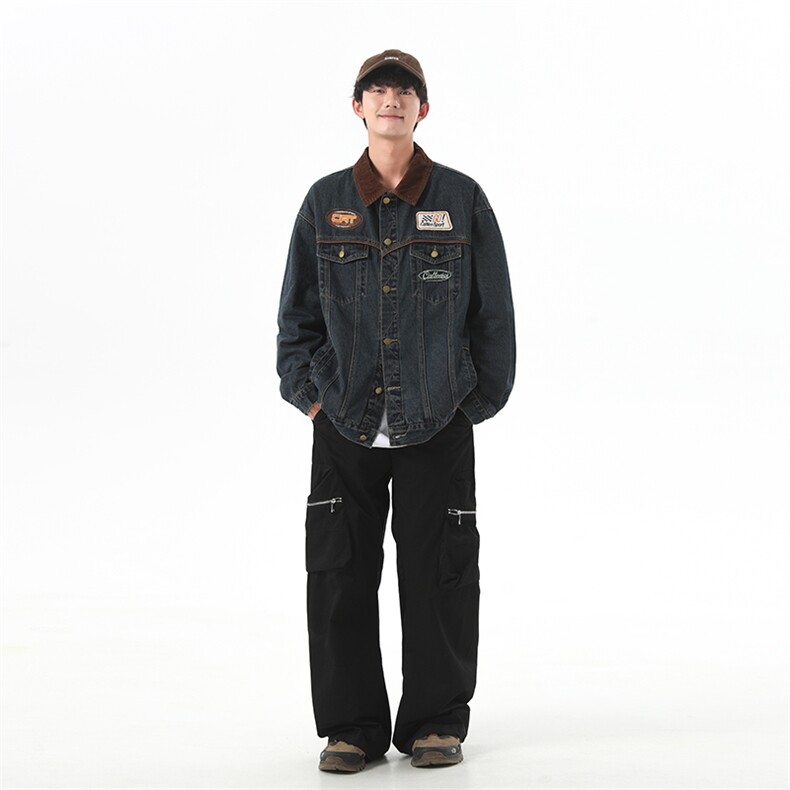 春新款美式复古牛仔外套男机车潮牌翻领夹克宽松上衣JK1099-P85,男装工装外套,星座1103-3