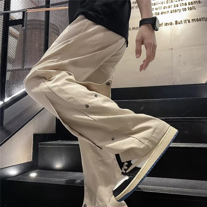 纽扣装饰休闲裤男流行潮宽松型长裤直筒工装裤时尚潮牌K2921-P38图片