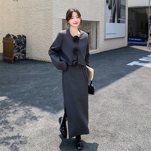 气质穿搭灰色套装裙女春秋2025新款超火高级感小西装半身裙两件套图片