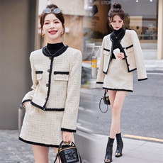 30%羊毛【俪】冬装百褶边棉服上衣+包臀短裙小香风套装307，女装套装/套裙，韩蜜菓