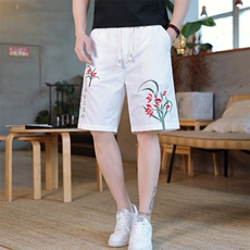 风大刺绣短裤男中式休闲百搭五分裤沙滩裤XZ310B-3-DK1902-P27，男装牛仔裤，星座310B-3