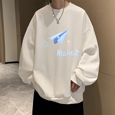 华夫格卫衣圆领卫衣男大码长袖t恤男外套HW76270-P30加绒款-P40，男装卫衣，电商A040