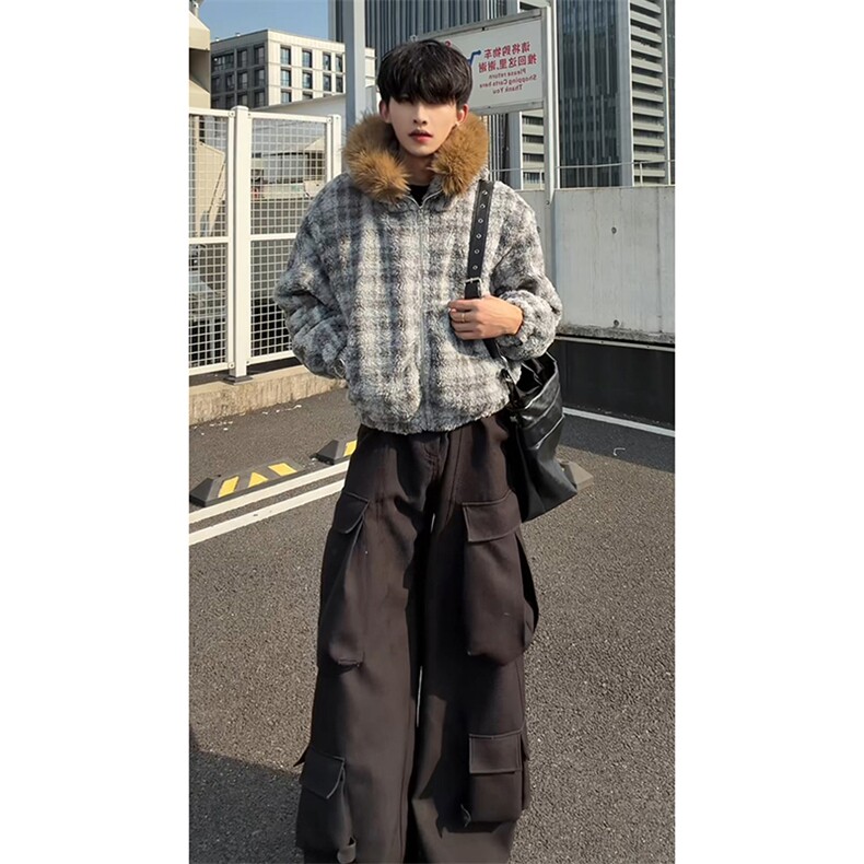 撞色法式时髦街头棉衣秋冬潮搭舒适松弛感复古上衣外套HY888P100,男装棉衣,电商A102B