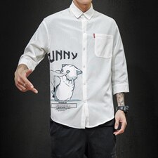 2021夏季新款日系大码男马切达猫咪印花宽松七分袖衬衫C3005-P45，男装衬衫，电商A001