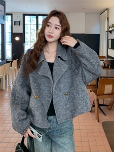 现货主推新款双面羊毛呢流苏双排扣女士精品羊毛外套图片
