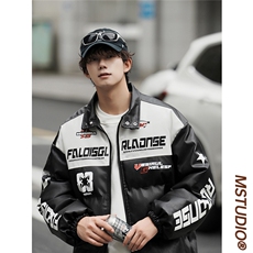 M6615-P128168冬季机车棉服潮流反光条宽松皮衣休闲超帅皮衣，男装皮衣，星座307A