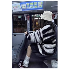美式潮牌不规则条纹毛衣情侣秋冬复古慵懒风宽松针织衫LY2244-P60，男装针织衫/毛衣，星座1008