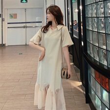 现货全棉针织鱼尾显瘦连衣裙女229-8104-P75控128，女装连衣裙，浙宝229