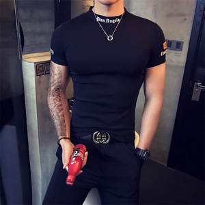夏季新款短袖t恤流夜店印花体恤衫修身男衣服A313-TX16-P35