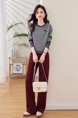 2025春季时髦洋气休闲韩版气质撞色字母印花套裤时尚套装两件套，女装套装/套裙，梦依杭