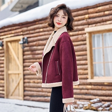 冬季加厚保暖皮毛一体外套女2024新款小个子短款羊羔毛机车服棉衣，女装短外套，慕依路