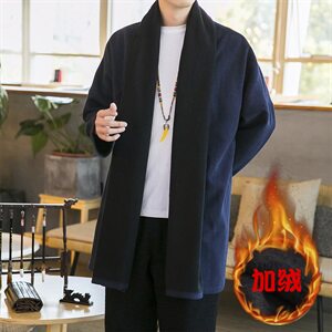 2020冬季中国风开衫加绒加厚亚麻长袖开衫披风男外套D584P105图片