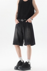 8XL-M特大码牛仔裤短裤男美式倒装五分裤子宽松直筒DK1527P45，男装休闲裤，电商D206-1