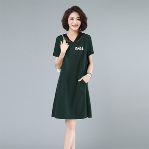 2021夏款新款纯棉拼接大码女装裙208款图片