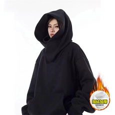 抖音得物二开美式高街重磅宽松结构工艺防风高领连帽卫衣外套W67，女装短外套，电商A486-1