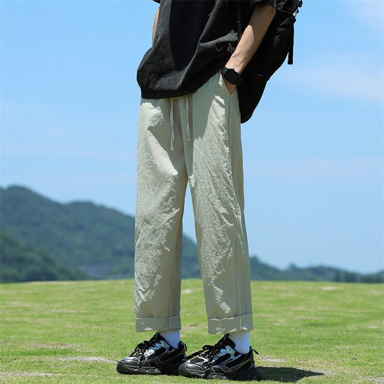 港风夏款男冰丝褶皱速干裤直筒宽松休闲长裤h5016P38,男装休闲裤,星座1013-1