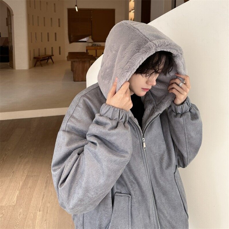 xz514-816-P125新款上架【座山雕】毛绒连帽棉服黑加绒,男装棉衣,星座514
