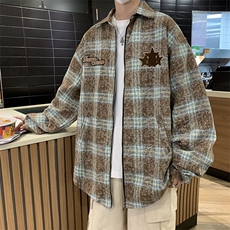 美式复古格子星星夹克外套男女秋冬潮情侣宽松上衣JK09284-P68，男装夹克，星座308B-2