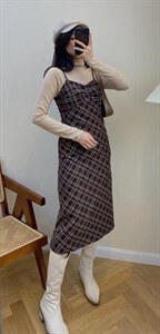 独屿 毛呢格纹吊带裙 秋冬百搭 现货图片