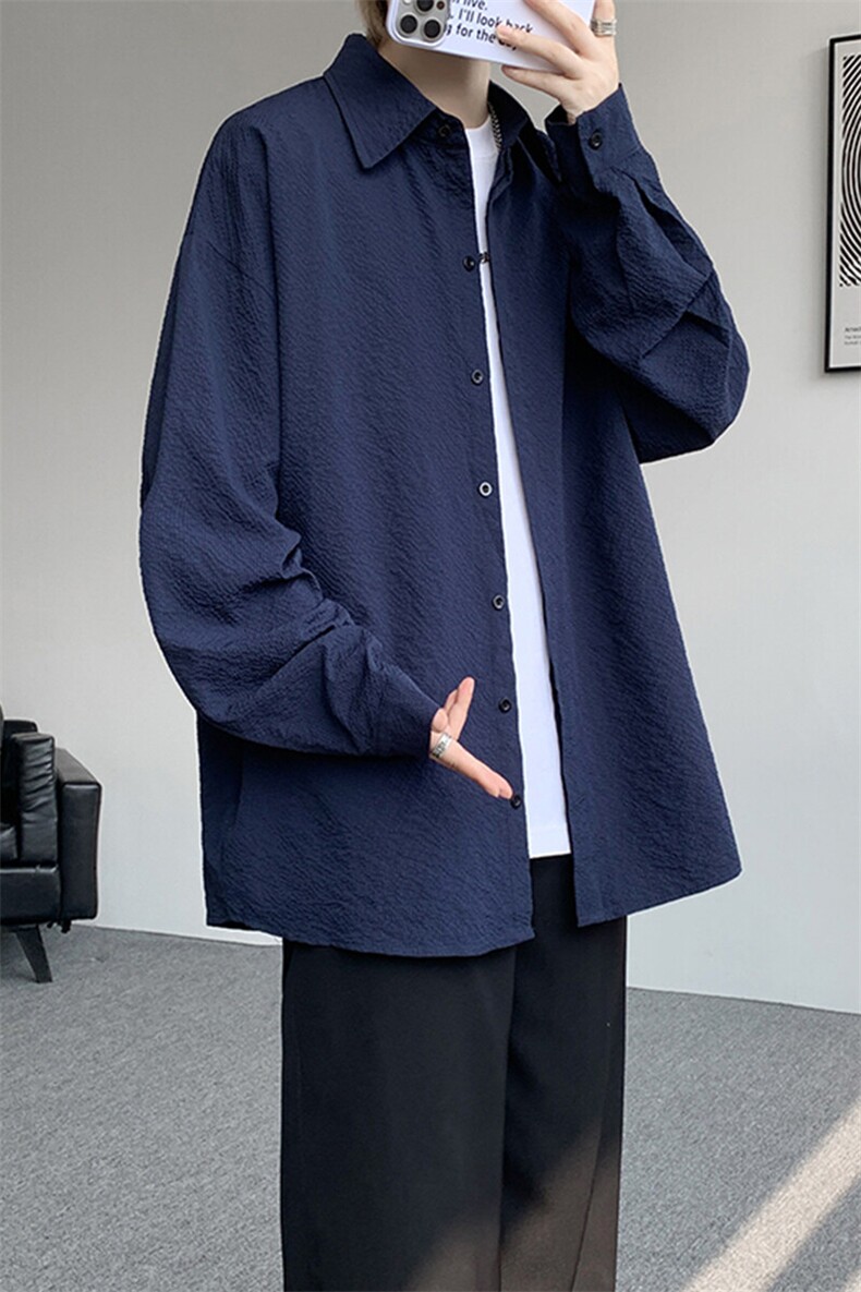 8XL-M泡泡纱盐缩肌理长袖衬衫男夏季冰丝外套防晒衬衣CS29007P40,男装衬衫,电商B312