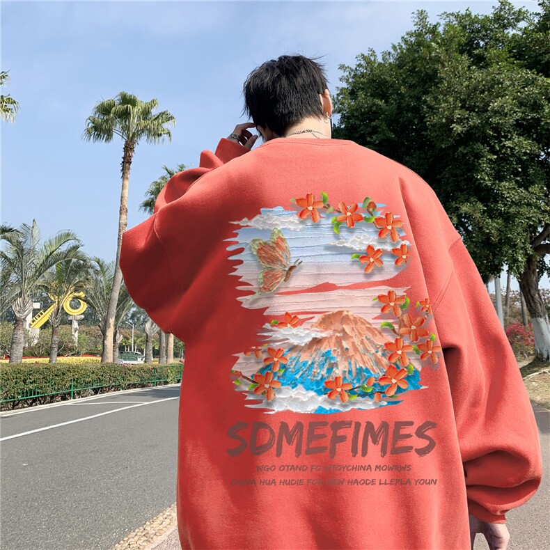 ！直播品质重磅宽松大码港风水彩花圆领卫衣WY113-特p28，男装卫衣，星座508（原C305）