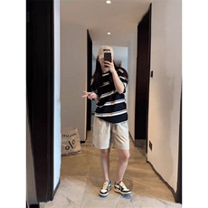 夏季新款日系复古条纹短袖t恤潮牌宽松圆领体恤休闲上衣WLA72-P38，男装T恤，星座1008