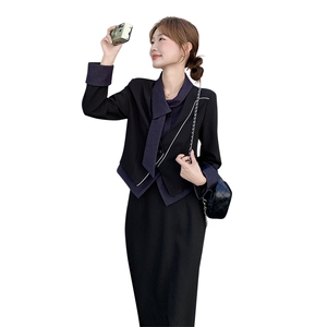 高级感通勤西装套装女2025秋季新款韩系牛仔拼接西服半身裙两件套图片