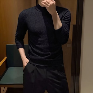 休闲常规秋季纯色宽松型半高领毛衣男秋冬内搭针织衫青少年MY888