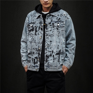 jk823-p90M-5XL黑墙ins牛仔夹克拉链破洞大码男日系CITYBOY