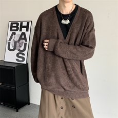 春秋暗黑v领叠穿毛衣套头大码百搭羊毛衫休闲帅气针织衫外套，男装针织衫/毛衣，星座909-2（原星座717-2）