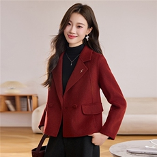 2025冬季宽松显瘦羊绒通勤韩版淑女西装外套羊毛外套女带胸针，女装毛呢外套，众宇琦