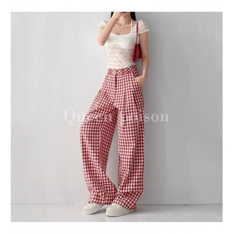 AK2271-P60格子夏季新款垂感显瘦慵懒直筒阔腿拖地裤，男装休闲裤，星座617A-2