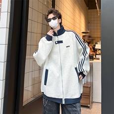 三条杠撞色翻领外套男2026春秋季外穿水洗涤纶潮收口袖宽松型，女装短外套，星座601-1