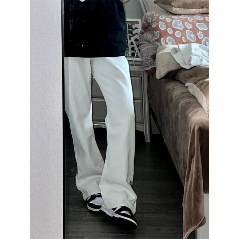 cleanfit白色裤子拉链牛仔裤男美式高街直筒微喇裤KZG830-P55,男装牛仔裤,星座1007（原301D）