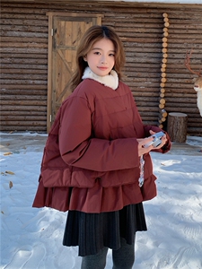 韩版短款羽绒服女2025冬季新款今年流行毛领收腰保暖外套酒红色图片