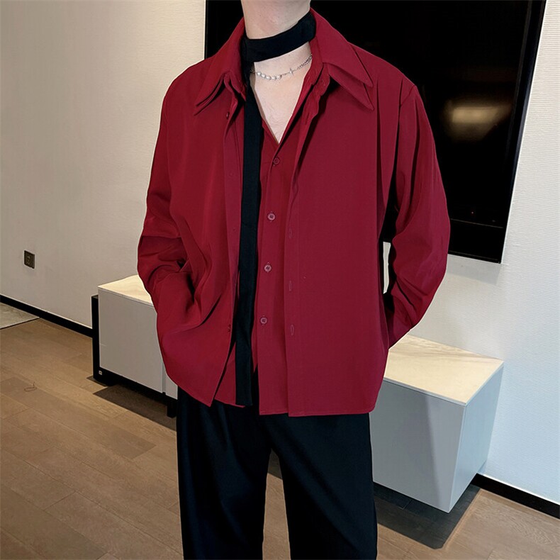 春季红真两件拼接衬衫男长袖痞帅休闲衬衣<送领带>CS881P78，男装衬衫，电商B267