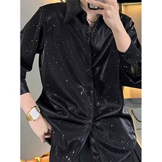 高级感反光满天星透气设计长袖衬衫男装时尚春夏季新款垫肩衬衣潮，男装衬衫，星座813-2